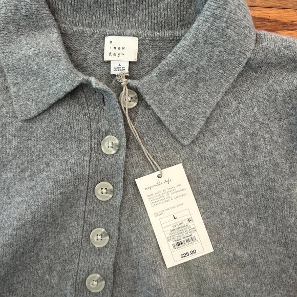 NWT A New Day Short Puff Sleeve Collared Sweater Size Large Cashmere Feel NEW - Picture 6 of 13